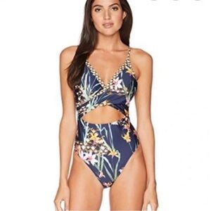 Trina Turk Front Keyhole Midnight Fiji Floral Print One Piece Swimsuit 6